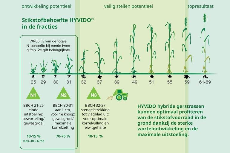 Stikstofefficientie in HYVIDO in drie giften