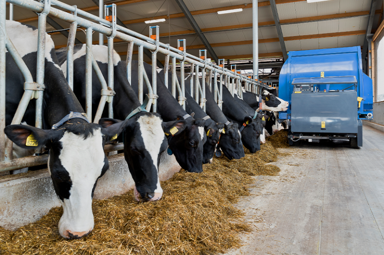 OptiWagon aan het voerhek bij Klaas Joustra