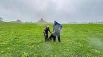 Clare en David Beuth in een van hun percelen met AgritaiN-weegbree